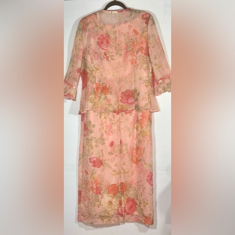 FLORAL DRESS WITH PINK TOP WATERCOLOR CRINKLE CHIFFON SLEEVELESS SIZE 12 - Picture 3 of 7